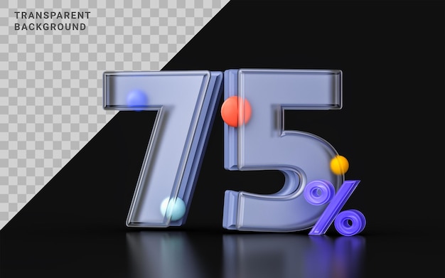 glassmorphism 75 procent kupon rabatowy symbol 3d render baner sprzedaż online duża oferta promocja