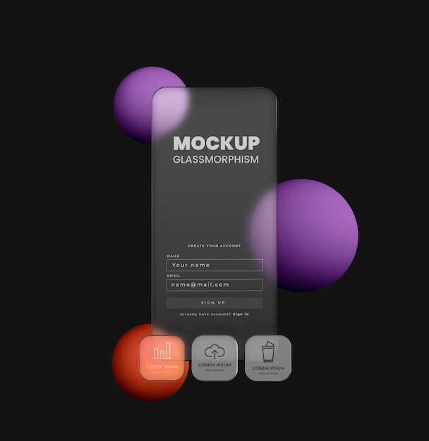 PSD mockup in stile bottoni glassmorphism