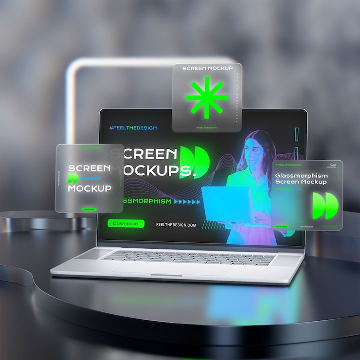 PSD glassmorphism laptop laptop