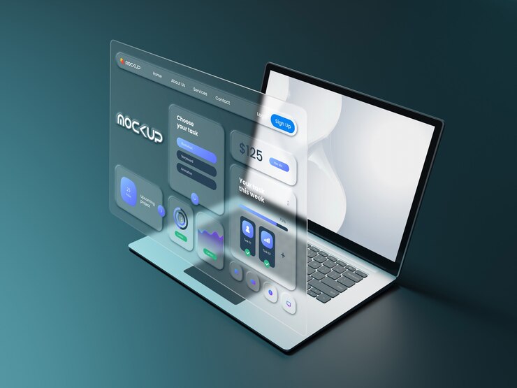 PSD glassmorphism  laptop mockup design