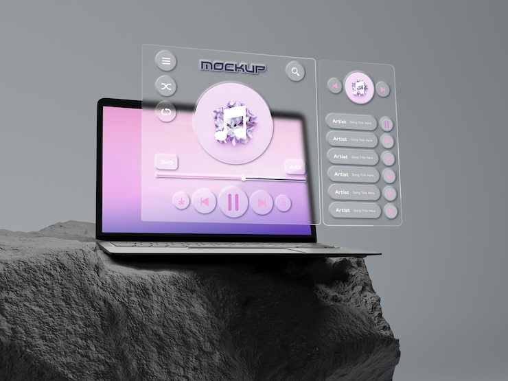 PSD glassmorphism  laptop mockup design