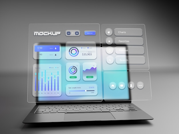 Glassmorphism laptop mockup ontwerp