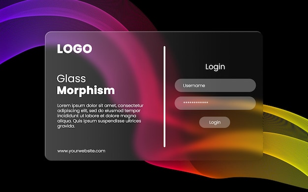 PSD glassmorphism login pagina ui ontwerp