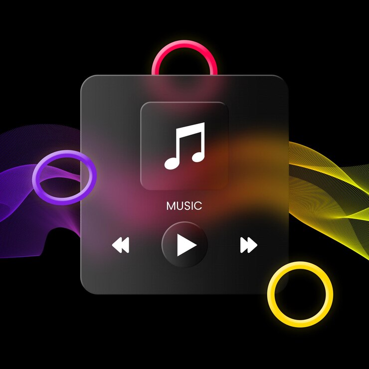 PSD glassmorphism music player in modern style futuristic music player template