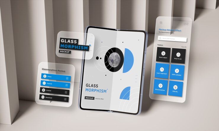 PSD glassmorphism smartphone mock-up design