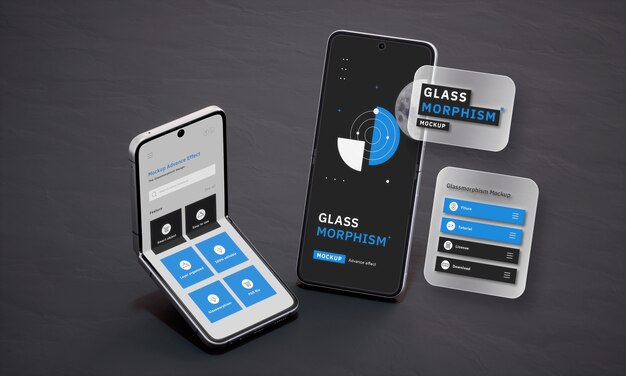 PSD グラスモルフィズム スマートフォンモックアップデザイン