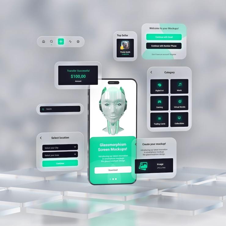 PSD glassmorphism smartphone mockup design