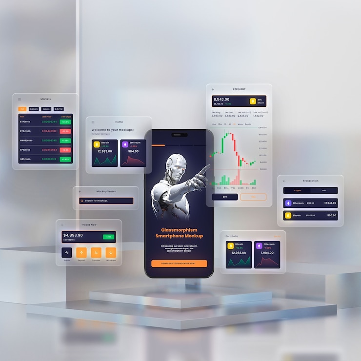 PSD glassmorphism smartphone mockup design