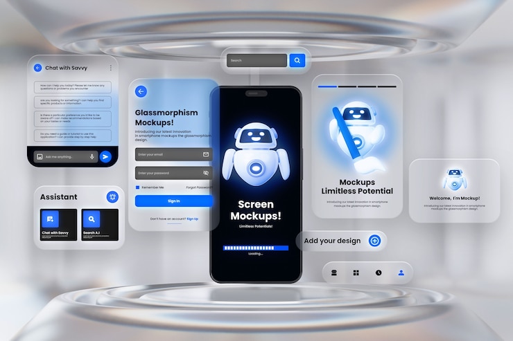 PSD glassmorphism smartphone mockup design