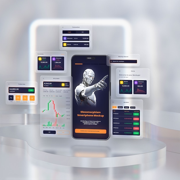 Glassmorphism smartphone mockup ontwerp