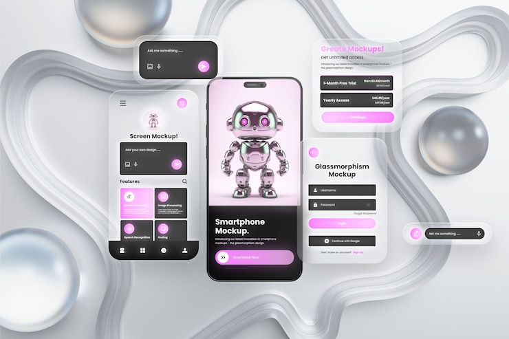 PSD glassmorphism  smartphone mockup