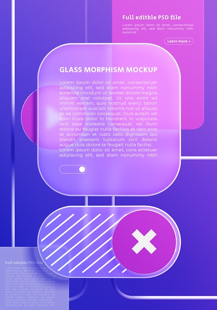 PSD modello di pulsanti in stile glassmorphism