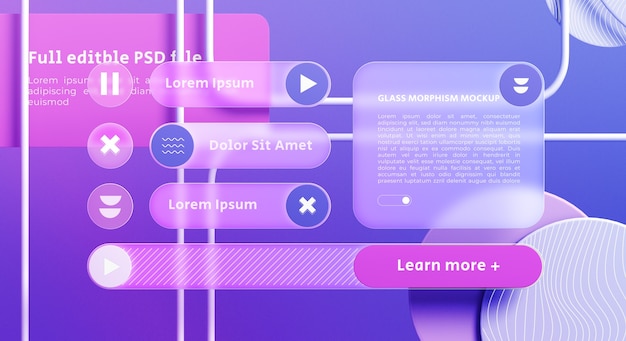 glassmorphism style buttons mockup