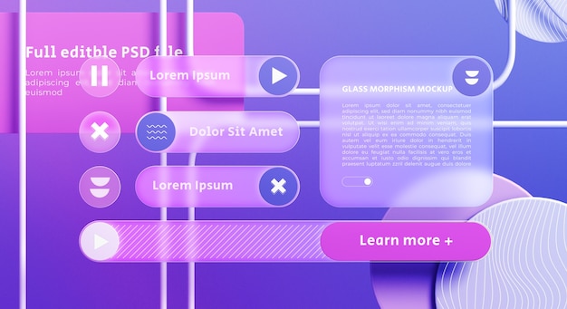 PSD glassmorphism style buttons mockup