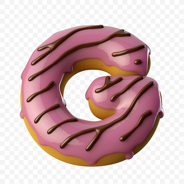 Glazed pink donut with chocolate letter g 3D illustration