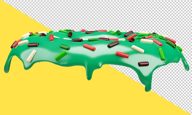 PSD glazuur donuts met hagelslag, 3d render. 3d groen glazuur met besprenkeling