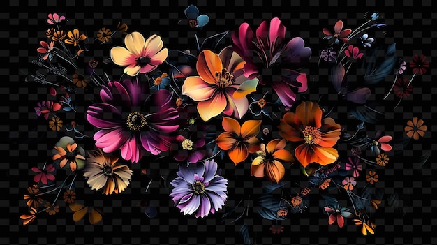 PSD gleaming flowers arranged in a clustered composition flower y2k texture shape background decor art