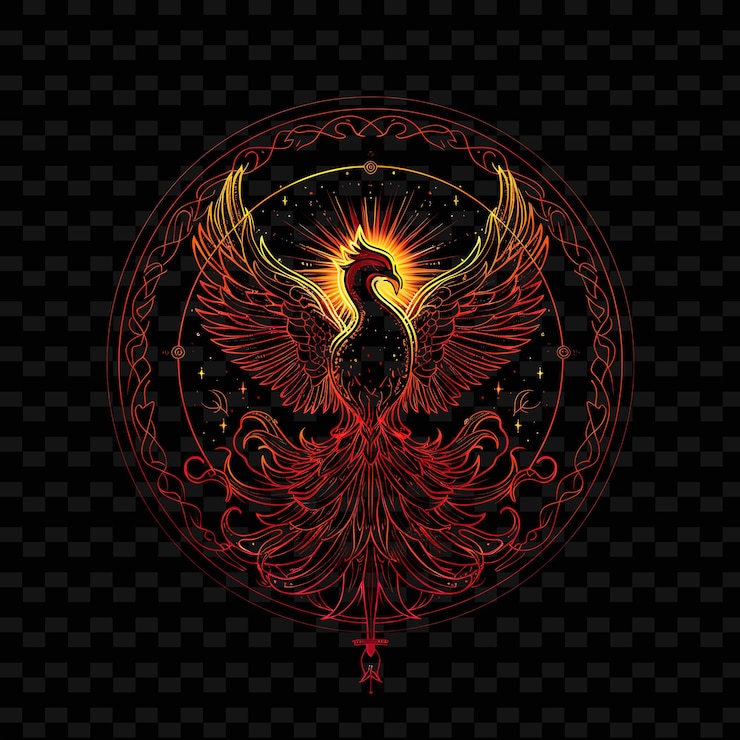 PSD gleaming radiance of a phoenix with fiery feathers with neon png creative neon line art designs