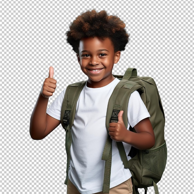 Glimlachende gelukkige student jongen toont duim omhoog vinger als geïsoleerde psd op een transparante generative ai