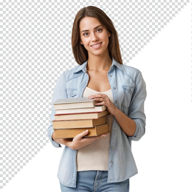 Glimlachende student met een stapel boeken