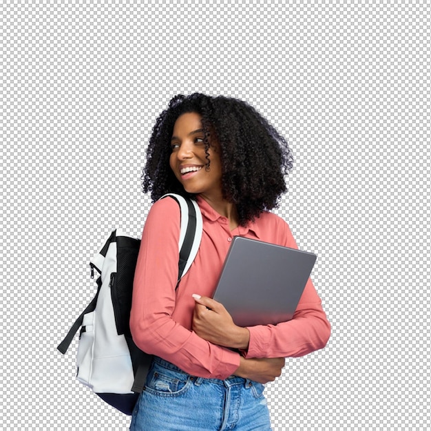 Glimlachende student met tablet en rugzak
