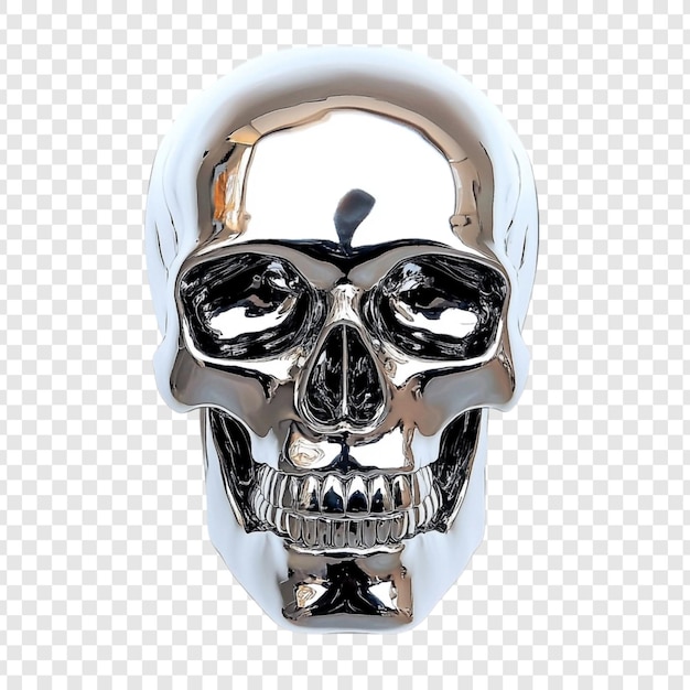 Glinsterende chroom schedel die licht reflecteert gedetailleerde 3D-weergave van een menselijke schedel met metalen textuur perfect voor Halloween of gotische kunstprojecten