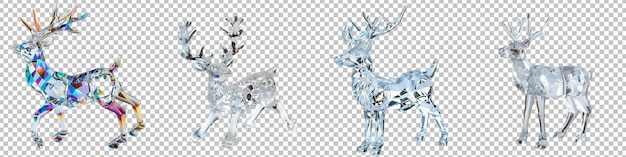 PSD glistening crystal reindeer statuette set isolated on transparent background