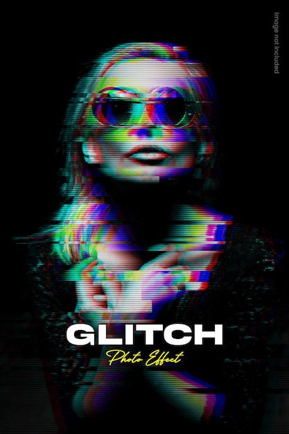 PSD glitch distortion photo effect for poster design