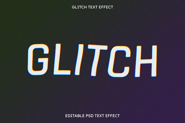 Effetto di testo modificabile glitch su sfondo sfumato viola