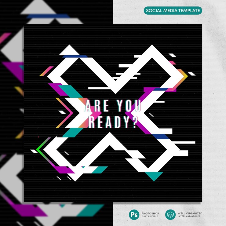 PSD glitch instagram post psd template