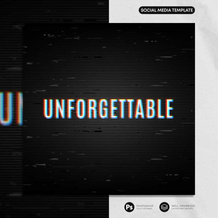 PSD glitch instagram post psd template