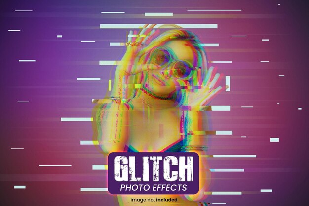 PSD glitch photo effect mockup template