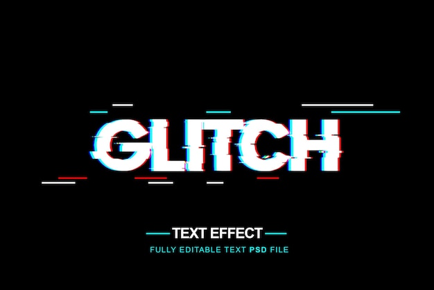 PSD glitch teksteffect zwarte achtergrond