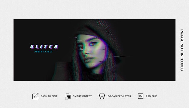PSD glitch-vervormingsfoto-effectsjabloon voor facebook-omslag