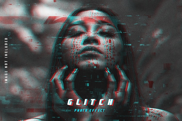 Glitch zniekształcony szablon efektu fotograficznego