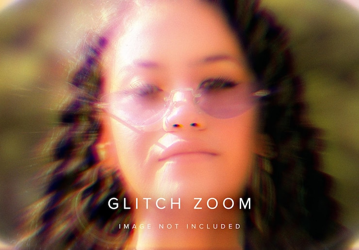 PSD glitch zoom photo effect mockup