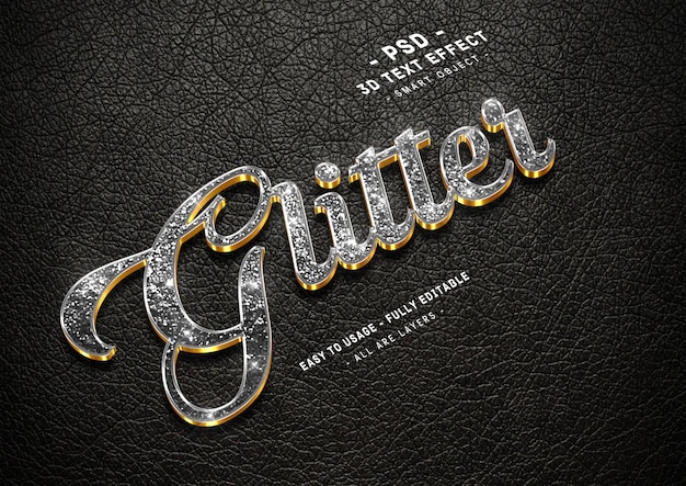 Glitter 3d black golden text effect