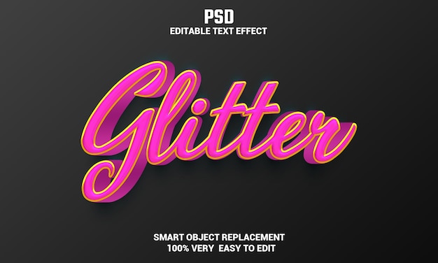 Glitter 3d editable text effect with background Premium Psd