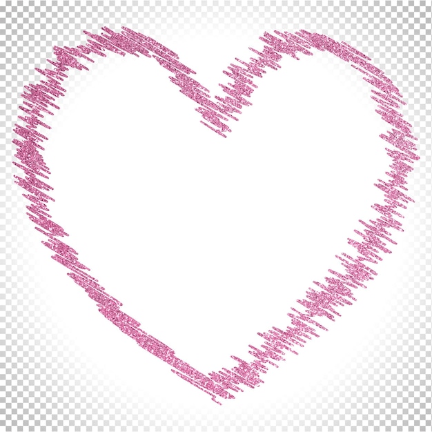 PSD Блестящее сердце, розовое мерцание, блестящее украшение, бледная валентинка, рамка, линия