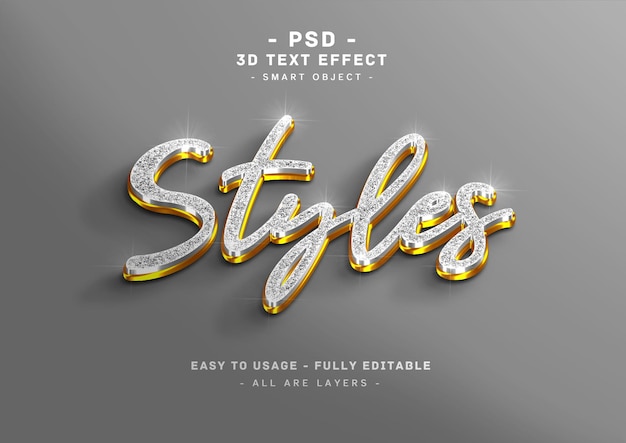 Glitter teksteffect 3d zilver gouden stijl