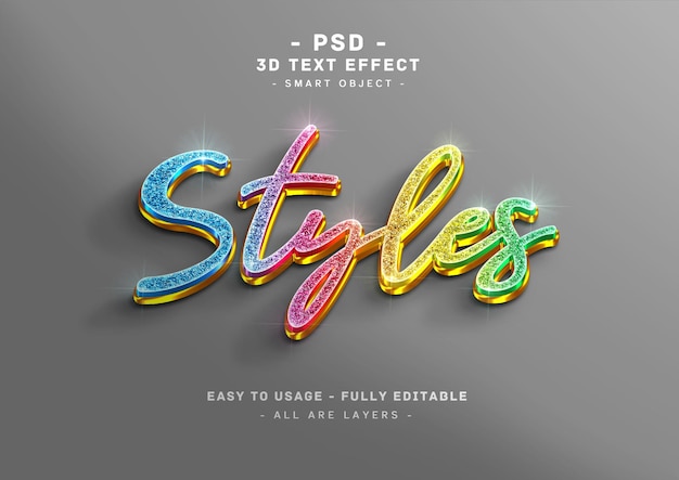 PSD glitter effetto testo 3d colori stile dorato