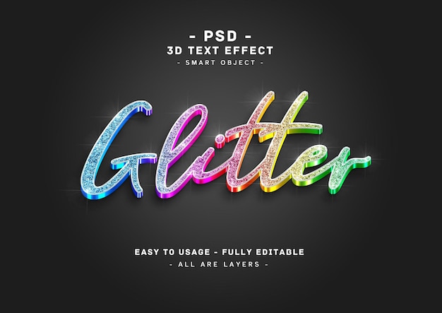 PSD stile di colori 3d effetto testo glitter