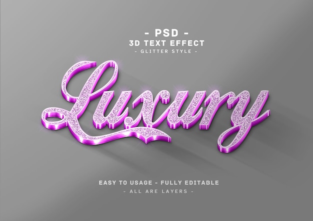 Glitter text effect 3d purple style