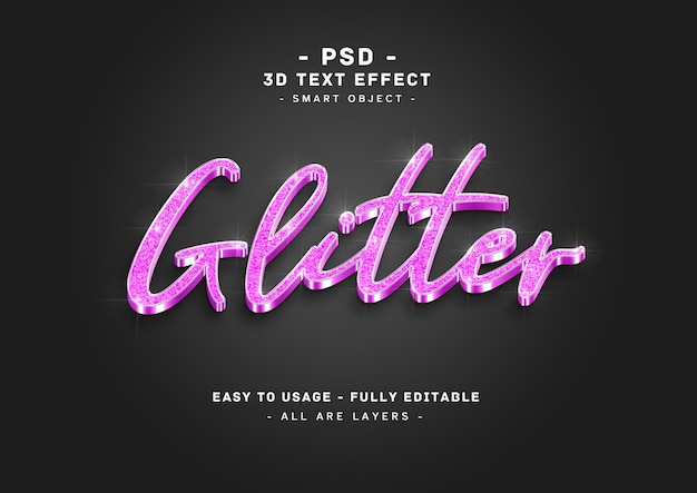 Glitter text effect 3d purple style