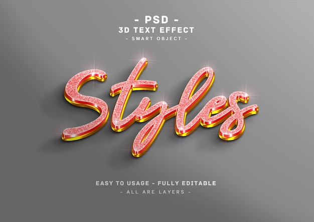 PSD glitter effetto testo 3d rosso stile dorato