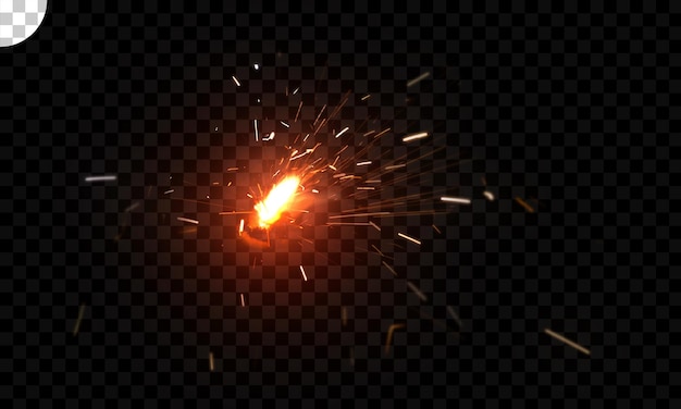 Glittering burning sparkler on transparent background