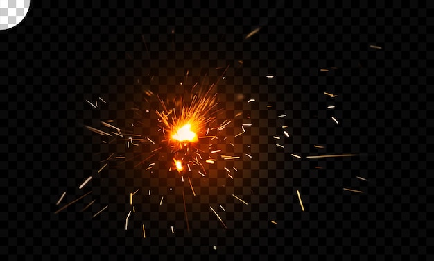 Glittering burning sparkler on transparent background