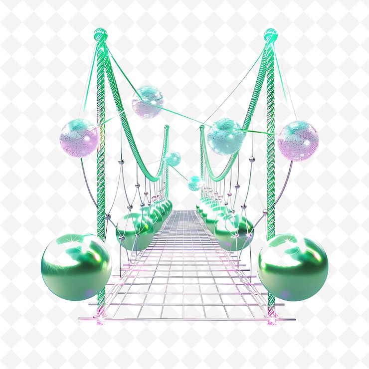 PSD glittering rope bridge with disco balls and streamers on it png natural inspired flat borderline