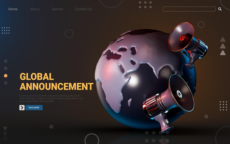 PSD global announcement icon on dark background 3d render concept for big broadcasting communicate