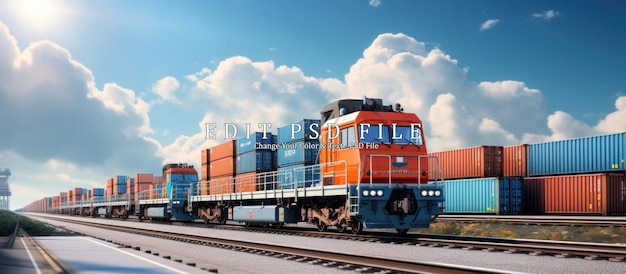 PSD global business of container cargo freight train for business logistics concept air cargo trucking